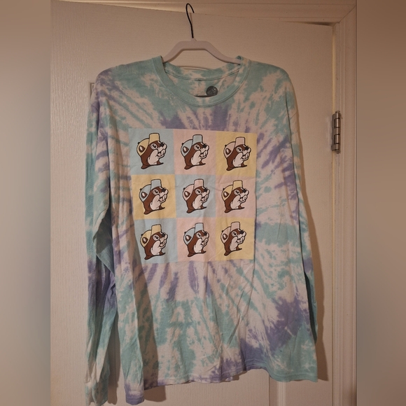 BUC-EE'S Tops - Tie-Dye Long Sleeve Tee with Cartoon Panel - Pastel Multi